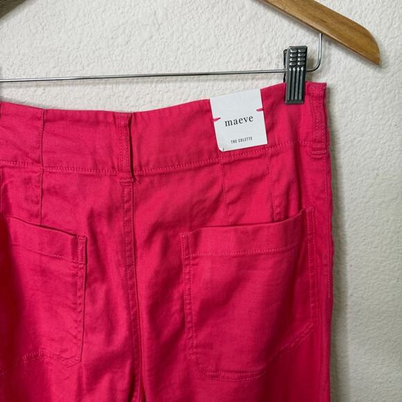NWT Anthropologie Maeve The Colette Cropped Linen Blend Wide Leg Pants Pink 29 T - Picture 8 of 10